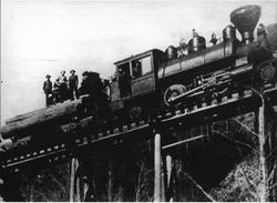 Western Redwood Lumber Co. train crossing Russian Gulch, near Jenner, California, 1907