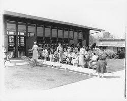 Parents enrolling their children in kindergarten at McNear School, Petaluma, California, 1961