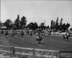 California Centaurs mounted junior drill team practicing at the Sonoma County Fairgrounds, Santa Rosa, California, 1946