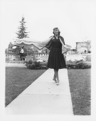 Evening wear modeled at the Dramatic Moods of Autumn Fashion Show, Santa Rosa, California, 1959