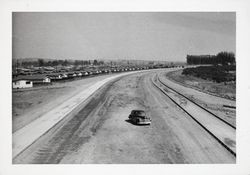 Building the US 101 freeway past the Montclair Manor subdivision in Petaluma, California, 1955