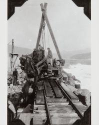 Construction of the jetty at the mouth of the Russian River at Jenner, California, about 1931