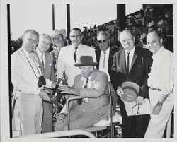 Trophy presentation to Dick Weber at the racetrack at the Sonoma County Fair Racetrack, Santa Rosa, California