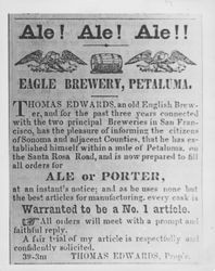 Advertisement for the Eagle Brewery in the June 29, 1860 Sonoma County Journal