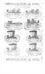 Advertisement for Hooker and Company wagons, surreys, carts and buggies, San Francisco, California(?), about 1880