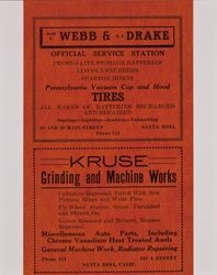 Advertisements for Webb & Drake Service Station and Kruse Grinding and Machine Works from the 1922-1923 California State Farmers Directory for Sonoma County