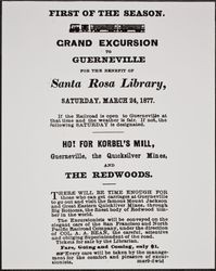 Flier advertising excursion to Guerneville, California, April 9, 1877