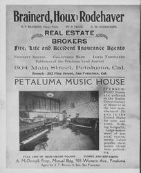 Advertisement for Brainerd, Houx and Rodehaver and the Petaluma Music House