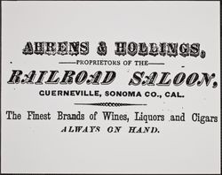 Advertisement for Ahrens and Hollings, Guerneville, California, 1884