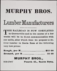 Advertisement for Murphy Brothers Lumber Company, Fourth Street, Santa Rosa, California