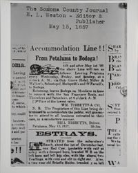 Advertisement for Accomodation Line, William Tibbets, owner, and driver in the Sonoma County Journal, May 15, 1857