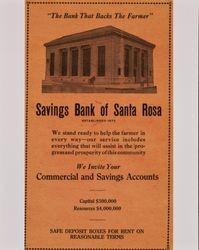 Advertisement for the Savings Bank of Santa Rosa, from the 1922-1923 California State Farmers Directory for Sonoma County