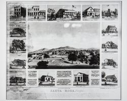 Lithograph of pictorial views of Santa Rosa, California, 1875