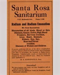 Advertisement for the Santa Rosa Sanitarium, from the 1922-1923 California State Farmers Directory for Sonoma County