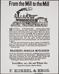 Advertisement for Korbel Mill work, Fourth Street and Wilson Street, Santa Rosa, California, March 15, 1877