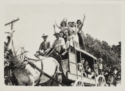 Passengers and stagecoach on Farmers' Day at the Sonoma County Fair, Santa Rosa, California, 1940