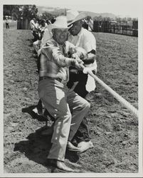 Wes Jamison and a tug of war at the Sonoma County Fair, Santa Rosa, California, about 1976