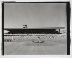 Grandstand at the fair grounds during a horse race, Santa Rosa, California, 1964