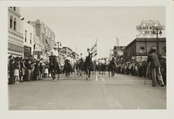 Sonoma County Cavaliers march in the Sonoma County Fair parade, Santa Rosa, California, 1948