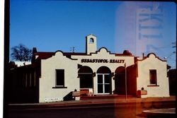 Sebastopol Realty building at the corner of Bodega (Highway 12) and Petaluma Avenue in Sebastopol, California, February 1976