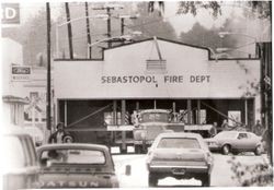 Sebastopol fire station building being moved in 1975 to the city Corporation yard (repair garage)