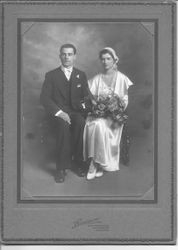 Formal wedding portrait of unknown young couple, about 1920s