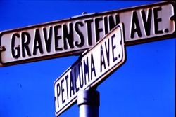 Sebastopol street signs for Gravenstein Avenue and Petaluma Avenue, 1970