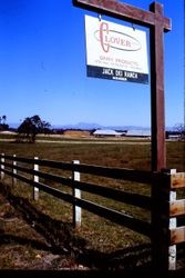 Clover Dairy Products sign at the Jack Dei Ranch on High School Road, Sebastopol, California, 1970