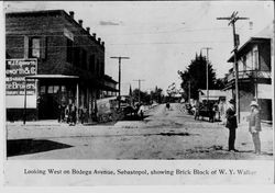 Looking west on Bodega Avenue, Sebastopol, showing Brick Block of W. Y. Walker, 1905