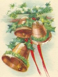 New Year's message with three bells with holly and ribbon