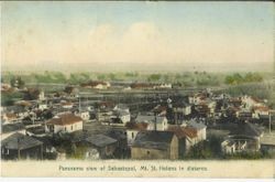 Panorama view of Sebastopol, California with Mount Saint Helena in the distance, postmarked Sebastopol, June 7, 1908