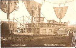 1910 Gravenstein Apple Show with Apple display of Steamship "Gold" made of whole and dried apples