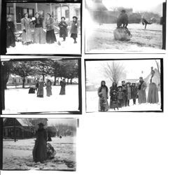 Possibly the Strout family and/or others, about 1908 playing in a rare snowfall in Sebastopol