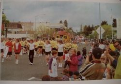 Restored Petaluma & Santa Rosa Railway boxcar in the Apple Blossom Parade, Sebastopol April 15, 2000