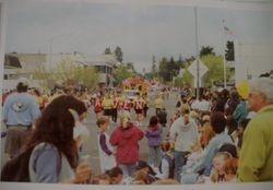 Restored Petaluma & Santa Rosa Railway boxcar in the Apple Blossom Parade, Sebastopol April 15, 2000