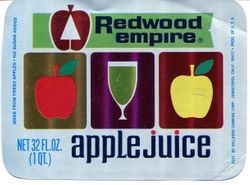 Redwood Empire Apple juice label from the O. A. Hallberg & Sons Apple Products cannery in Graton, California