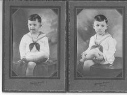 Two studio portrait poses of a unidentified young boy in a sailor outfit, about 1930s