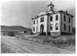 Two-story Potter School with a distinctive cupola in Bodega, California built in 1873