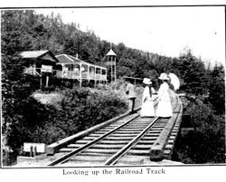 Looking up the Railroad Track, from postcard booklet of Monte Rio on the Russian River, California, about 1900