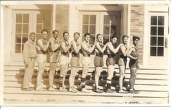 Analy Union High School yearbook (Azalea) photo in 1927 of the "A" class basketball team standing on the steps of the gym