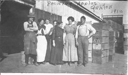 T. J. Janes sorting and packing crew gathered for a photograph outside his dryer in Graton in 1910