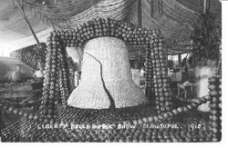 1915 Gravenstein Apple Show display of the Liberty Bell made of whole and sliced dried apples