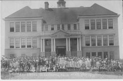 New Sebastopol Grammar School with large number of students standing in front of the building, May 2nd, 1910