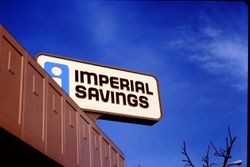 Imperial Savings Bank sign on the corner of Bodega Avenue and Main Street taken February 1977