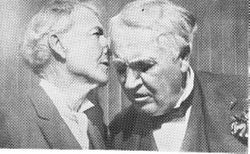 Luther Burbank talking in the ear of the nearly deaf Thomas A. Edison during Edison's visit to Santa Rosa in 1915