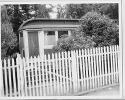 Petaluma & Santa Rosa Railroad car converted to a residence, located at 709 North Main Street, Sebastopol, California, next to the P&SR right-of-way