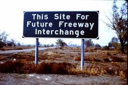 Highway sign "This Site for Future Freeway Interchange," likely at the intersection of 116 and 101 highways, 1970