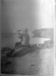 Eva Fellows looking out to the Pacific Ocean at Bodega Bay, about 1918