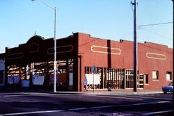 Former site of Joe's Budget Store at the corner of South Main and Burnett Street in Sebastopol, California, prior to demolition, 1979