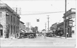 Intersection of Main Street and Santa Rosa Avenue looking east in Sebastopol, about mid-1920s